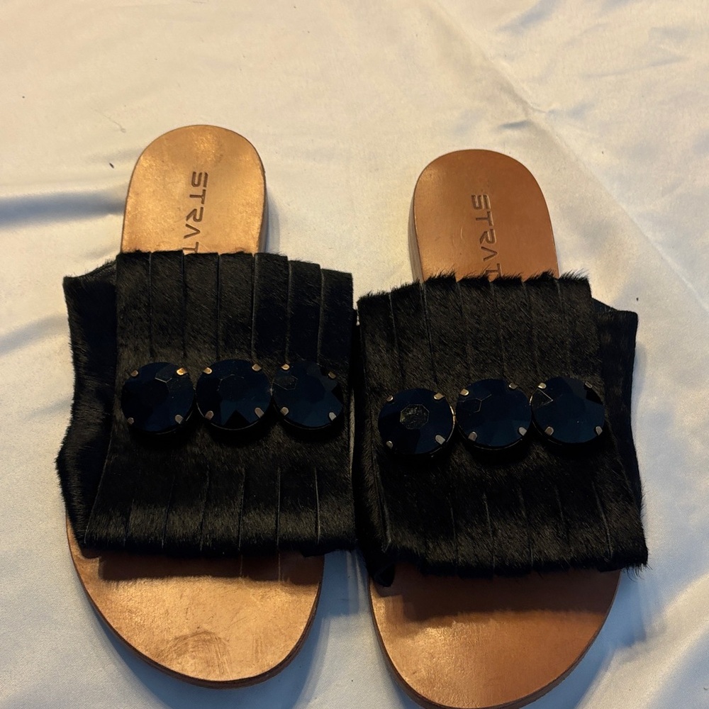 Stylish Black Fur Slide Sandals